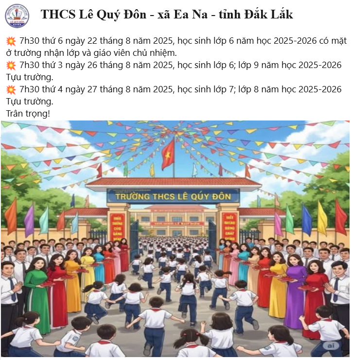 Thời gian học sinh đến trường và tựu trường năm học 2025-2026